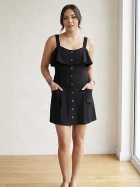 Rosie Harlow Women's Black Sleeveless Ruffle Dress w Pockets XXS NWOT